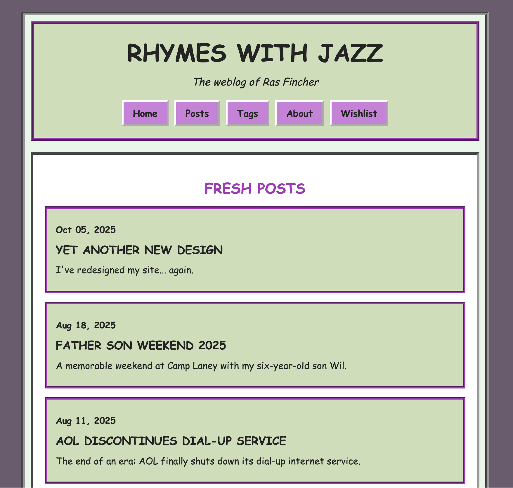 Screenshot of the GeoCities-inspired design